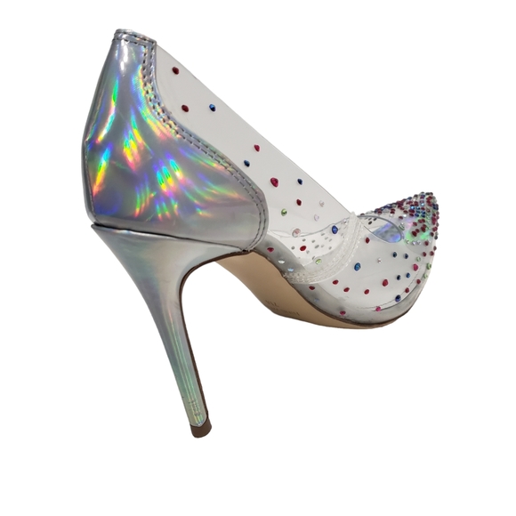 Nine West Women's Transparent Rhinestone Pump Heels Shoes - Picture 10 of 14